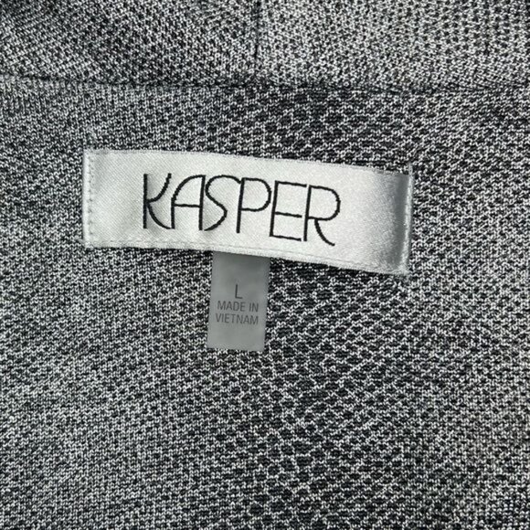 Kasper Gray Open Front Waterfall Cardigan Jacket With Zipper Pockets Large - Picture 12 of 13
